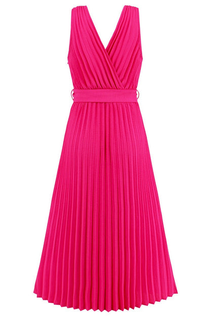 Robe Sans Manches Plissée avec Ceinture