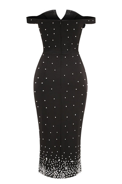 Robe Midi Brodée à Pois Perlés