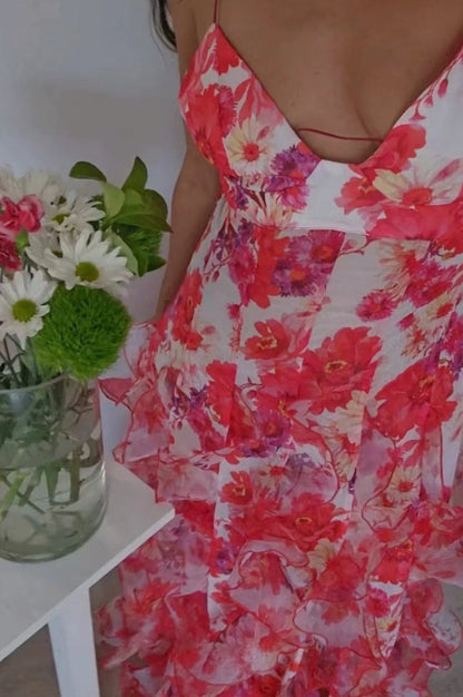 Robe Midi Imprimée Florale à Volants NOÉMIE