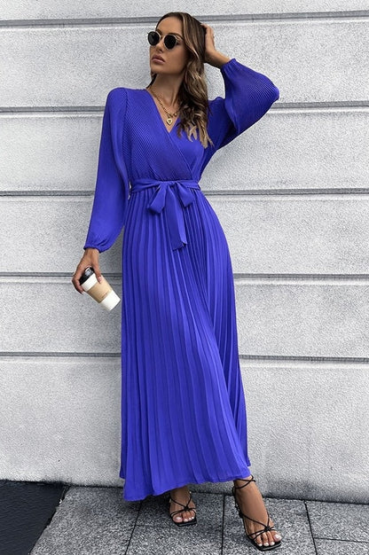 Robe Plissée Évasée à Col en V