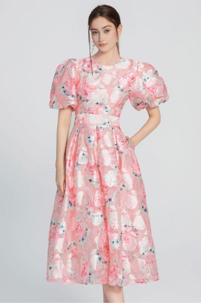 Robe Midi à Manches Bouffantes