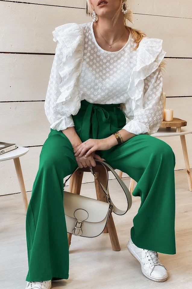 Pantalon Évasé à Ceinture Coordonné