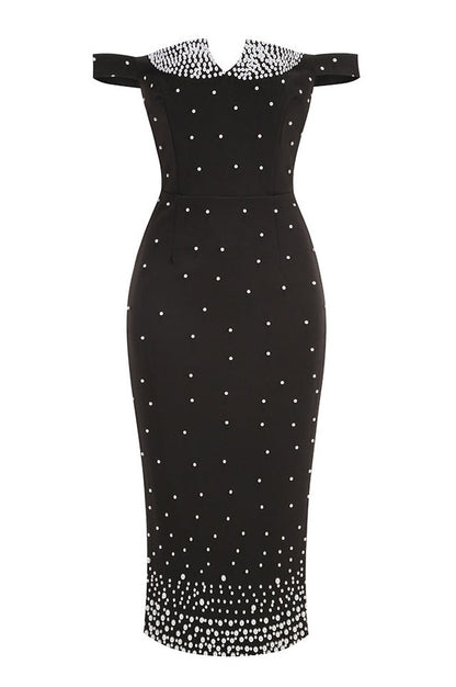 Robe Midi Brodée à Pois Perlés