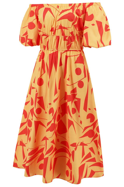 Robe Brodée à Manches Ballon Décolletée