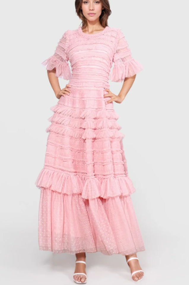 Robe Midi Évasée à Manches Flottantes et Superposée Harper