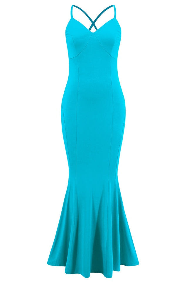 Robe de Soirée Brodée à Bretelles Croisées et Coupe Sirène