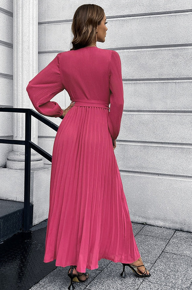 Robe Plissée Évasée à Col en V