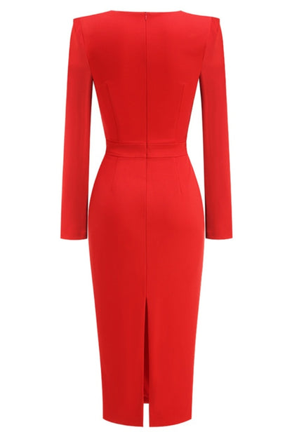 Robe Midi à Manches Longues Brodée de Sequins