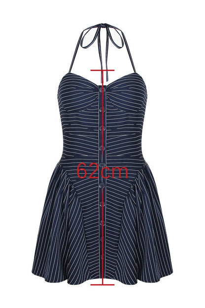 Robe Mini Halter à Taille Basse Brodée à Rayures Mélodie