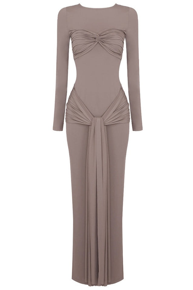 Robe Maxi Longue à Manches Longues à Bretelles