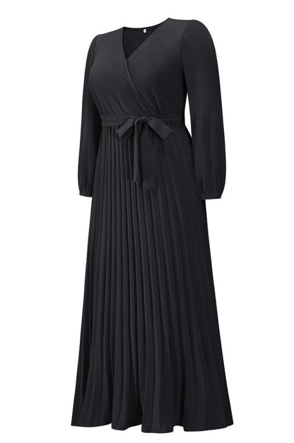 Robe Plissée Évasée à Col en V