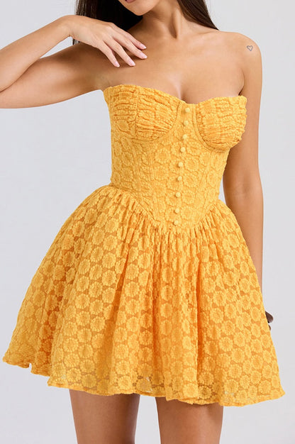 Robe Mini en Dentelle Apricot avec Corset