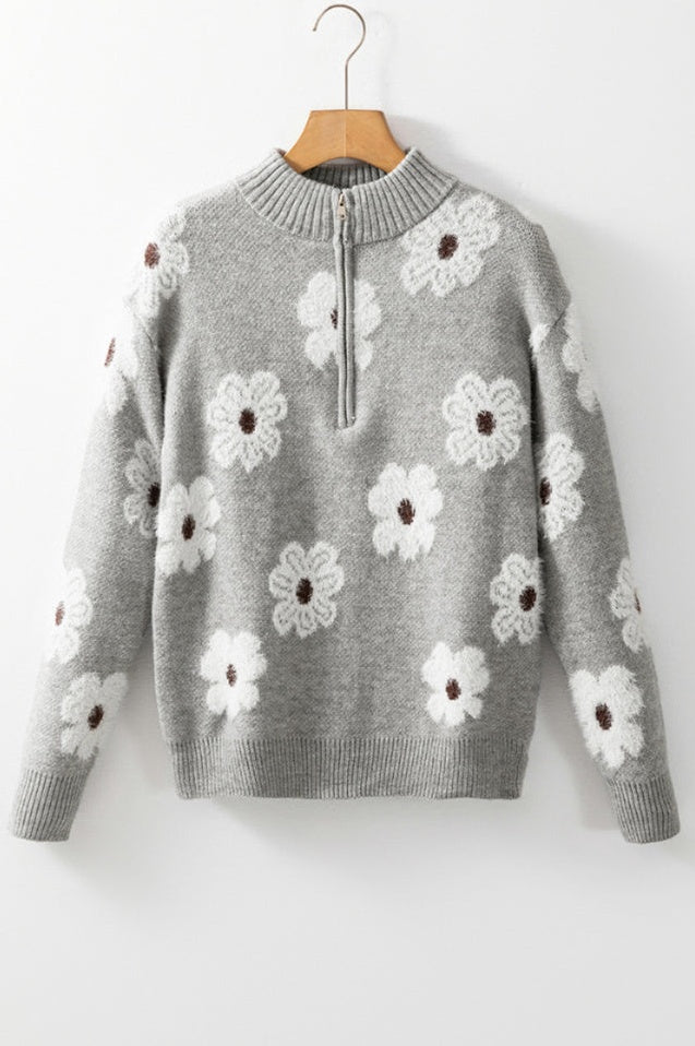 Pull Mi-zipper à Motif Floral