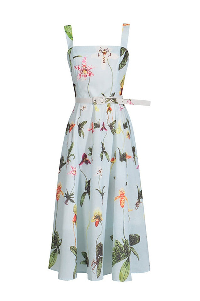 Robe Midi à Dos Nu Orchidée Ceinturée