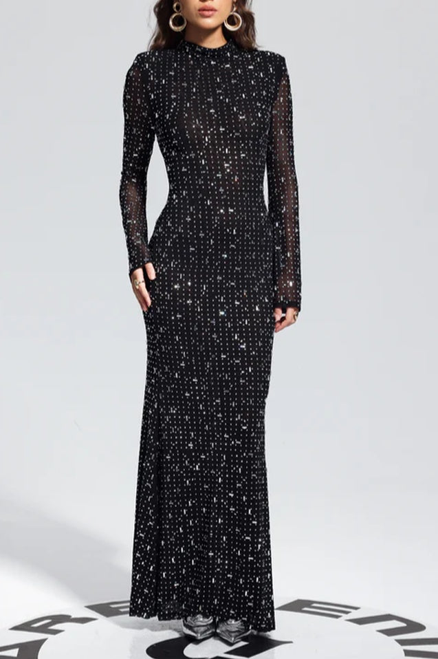 Robe Maxi en Mesh Brodée de Cristaux
