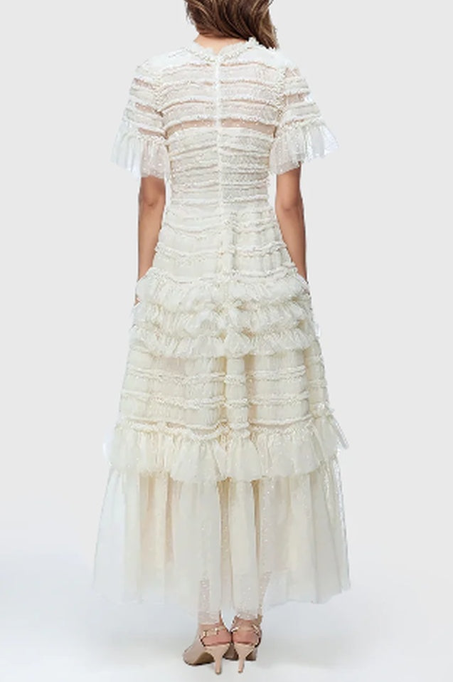 Robe Midi Évasée à Manches Flottantes et Superposée Harper