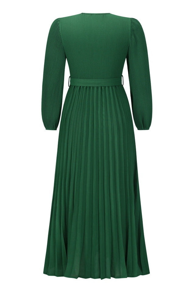 Robe Plissée Évasée à Col en V