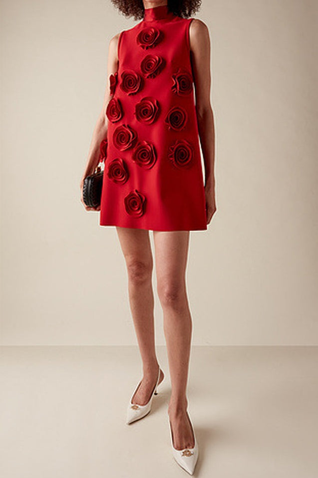 Robe Mini Évasée Rouge Appliquée - Révier Paris