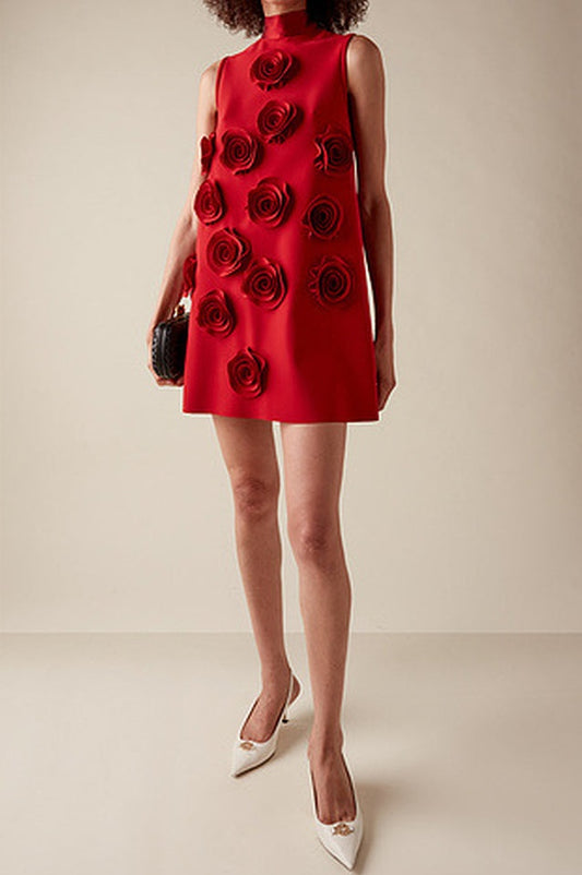 Robe Mini Évasée Rouge Appliquée - Révier Paris