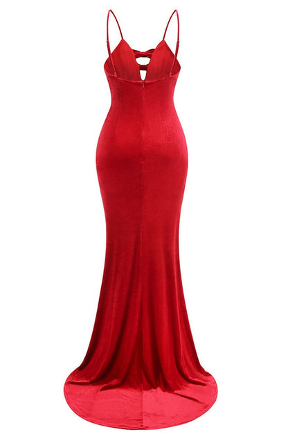 Robe Maxi en Velours à Nœud Rouge Baptiste