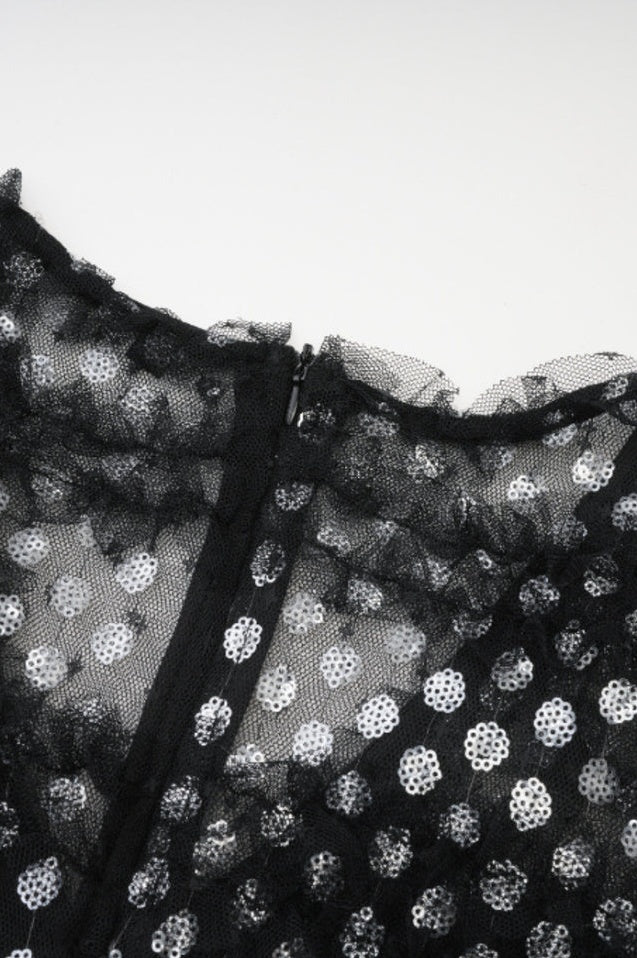 Robe Maxi en Tulle à Volants Superposés et Paillettes