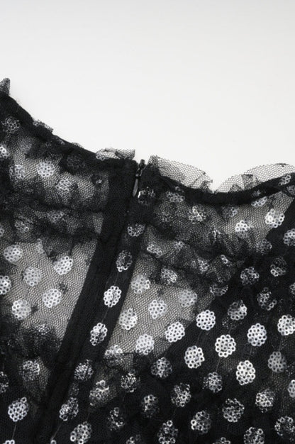 Robe Maxi en Tulle à Volants Superposés et Paillettes