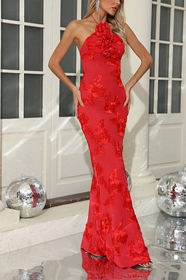 Robe Brodée 3D à Décolleté Halter
