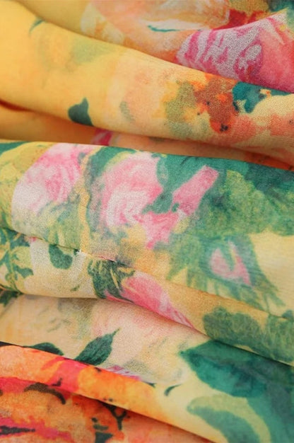 Robe Mini Empire Taille Haute en Chiffon Imprimé Floral