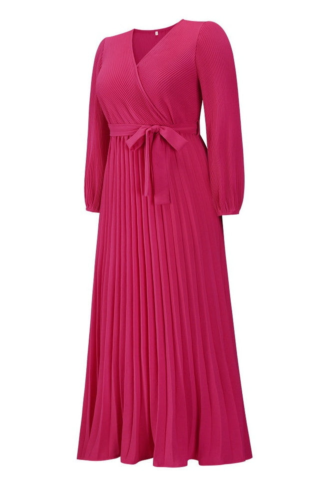 Robe Plissée Évasée à Col en V
