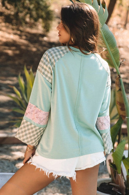 Haut à Manches Longues en Patchwork Floral en Forme de Coeur