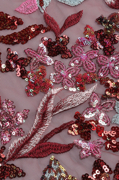Robe Maxi Brodée de Fleurs en Sequins Buz
