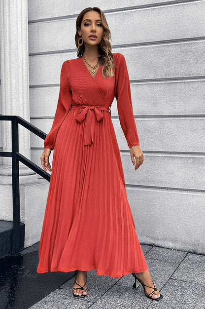 Robe Plissée Évasée à Col en V