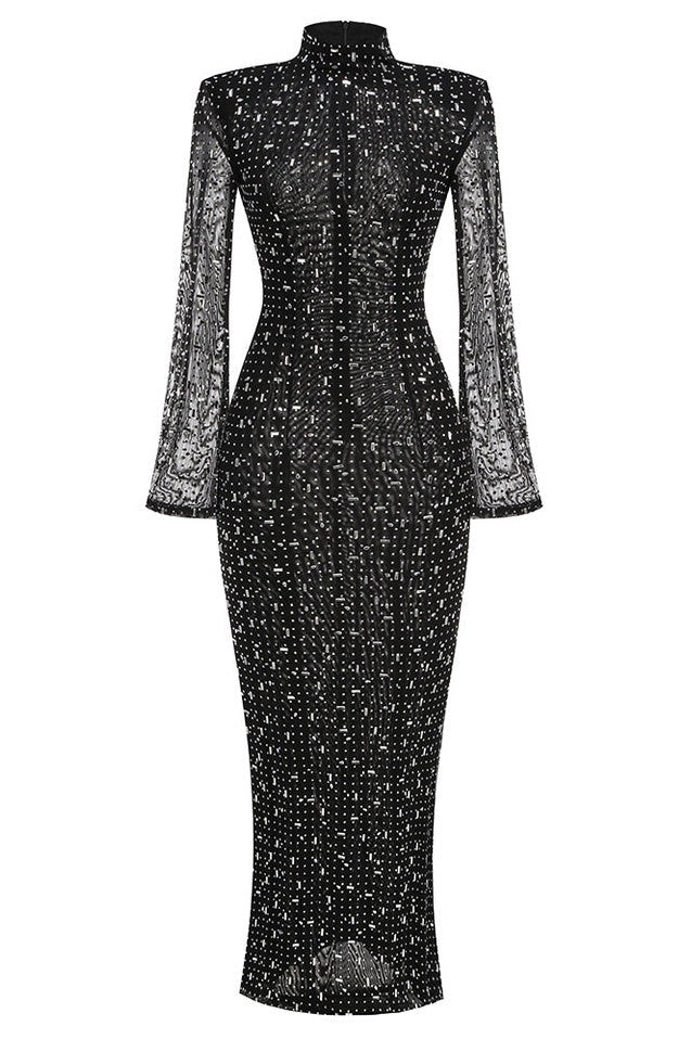 Robe Maxi en Mesh Brodée de Cristaux