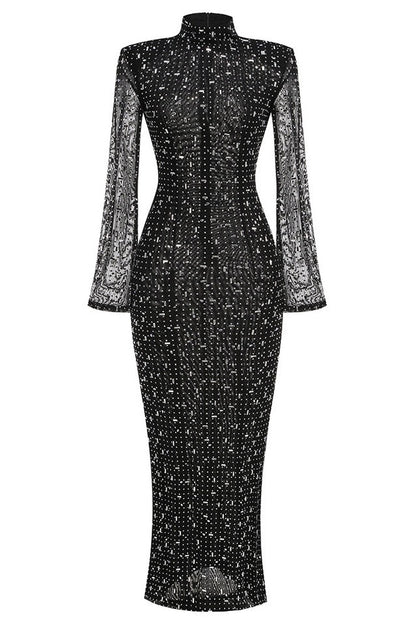 Robe Maxi en Mesh Brodée de Cristaux