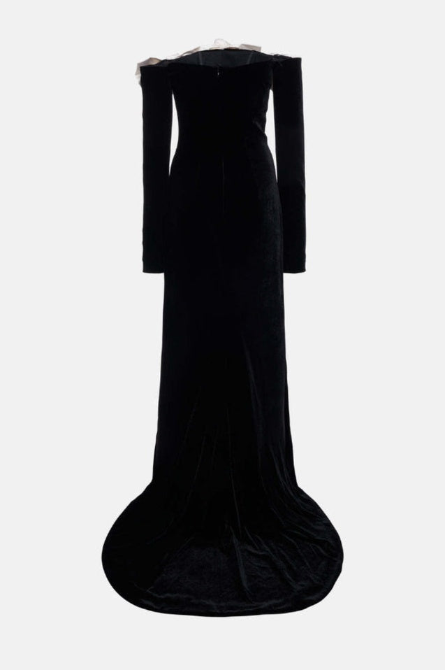 Robe en Velours Duchesse à Bows, Épaules Nues