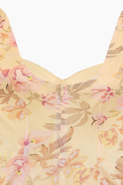 Robe Longue Évasée à Corsage Bustier Floral