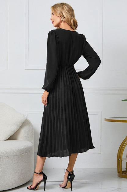 Robe V à Col en V avec Ceinture Plissée
