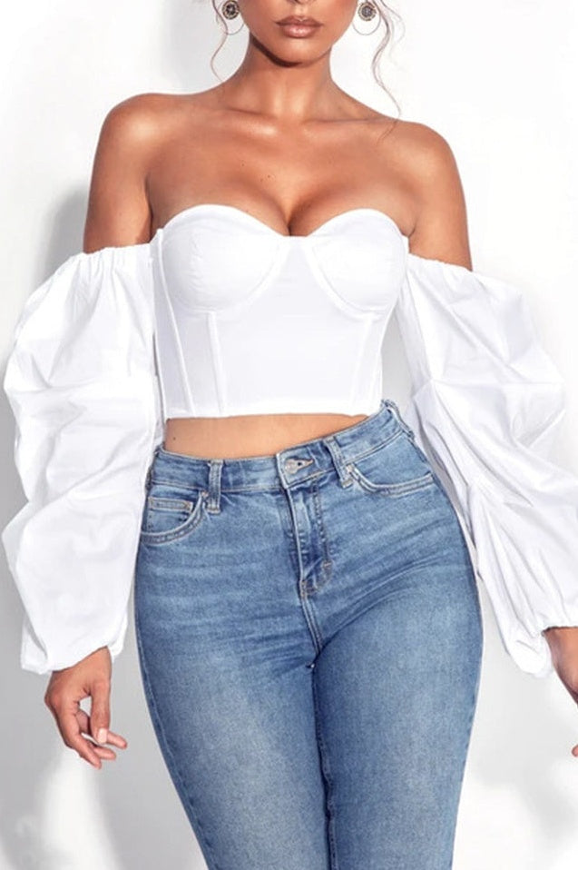 Haut Corset à Manches Bouffantes Kalani Blanc - Révier Paris