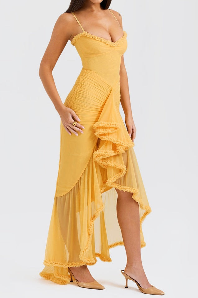 Robe Évasée à Volants en Abricot