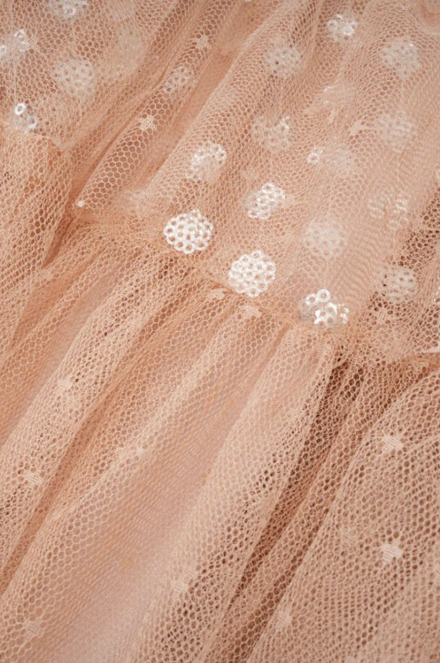 Robe Maxi en Tulle à Volants Superposés et Paillettes