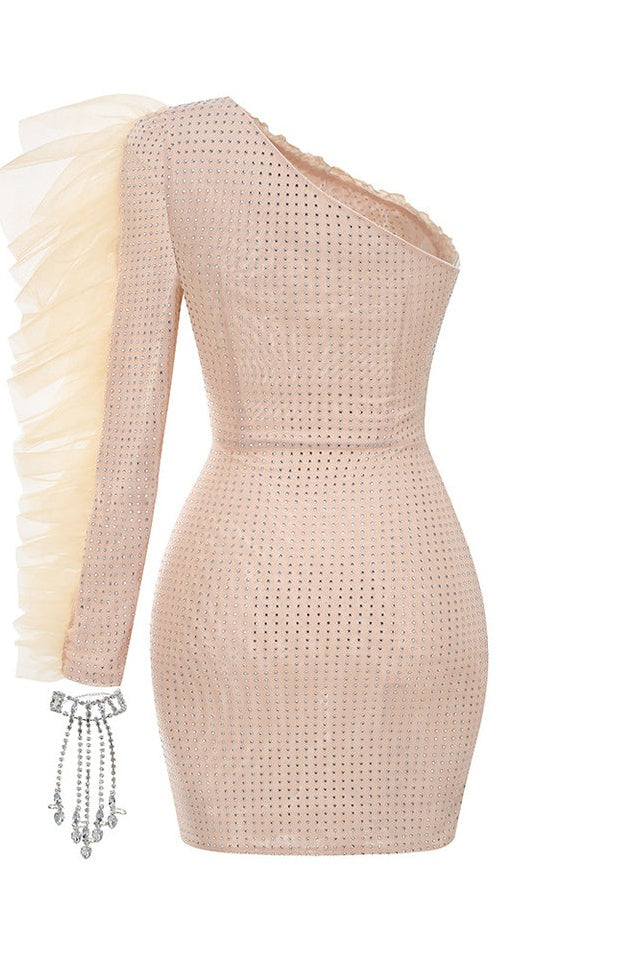 Robe de Cocktail Brodée à Épaule Dégagée avec Bracelet en Diamants