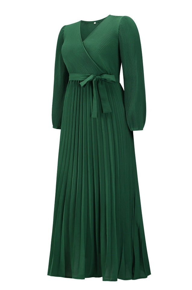 Robe Plissée Évasée à Col en V