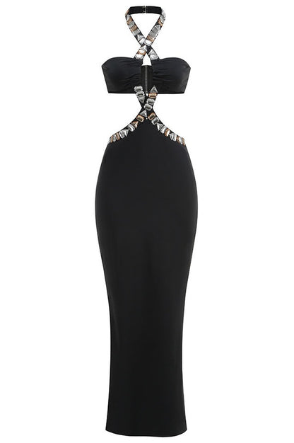 Robe Maxi à Encolure Halter Découpée Alma Diamante