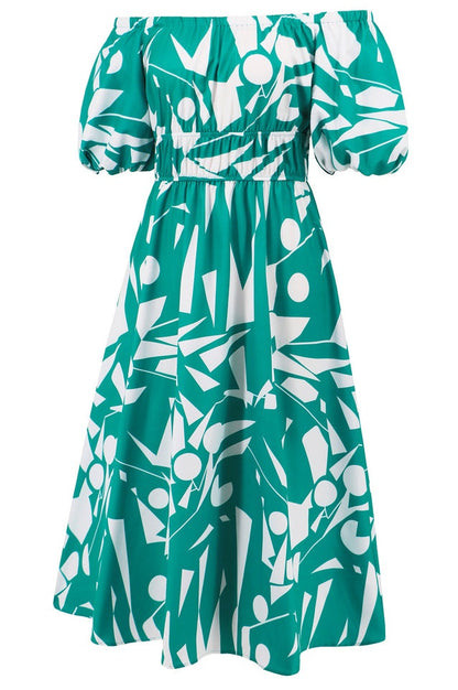 Robe Brodée à Manches Ballon Décolletée