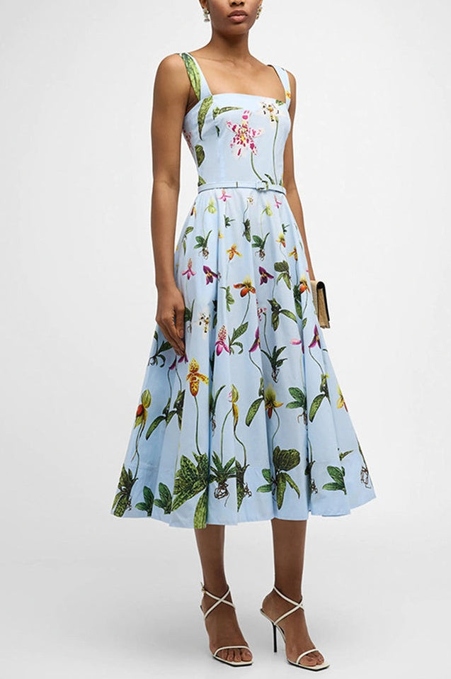 Robe Midi à Dos Nu Orchidée Ceinturée