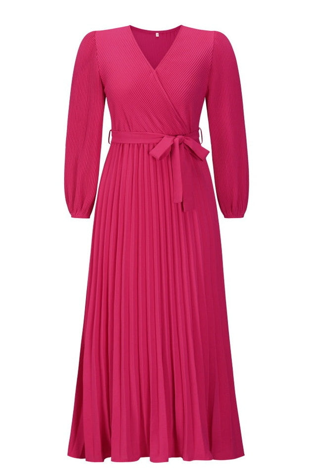 Robe Plissée Évasée à Col en V