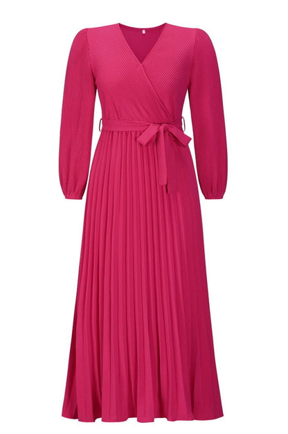 Robe Plissée Évasée à Col en V
