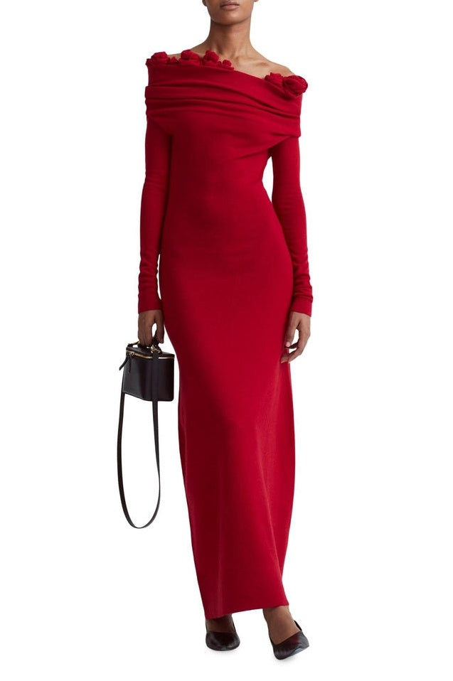 Robe Maxi de Soirée Appliquée Florale à Épaule Unique