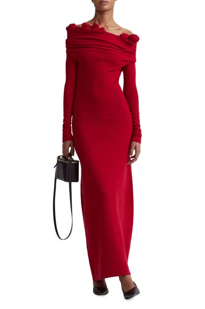 Robe Maxi de Soirée Appliquée Florale à Épaule Unique