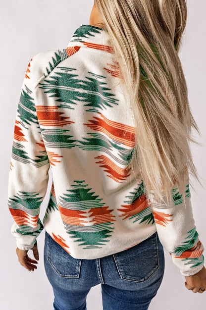 Veste en Fleece à Boutons-pression et Motif Aztèque